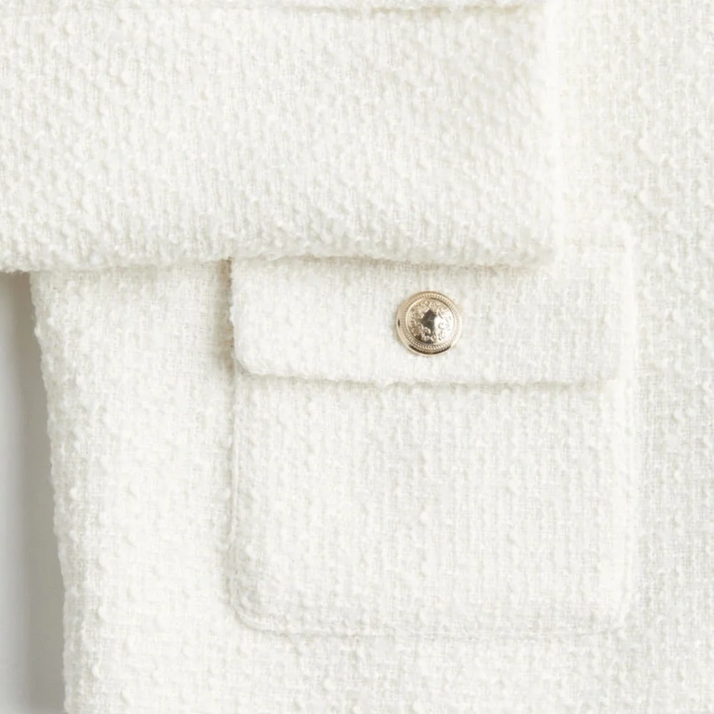 BNWOT Elegant H&M Cream and White Tweed Jacket with Gold Buttons Textured-Weave - Picture 6 of 13
